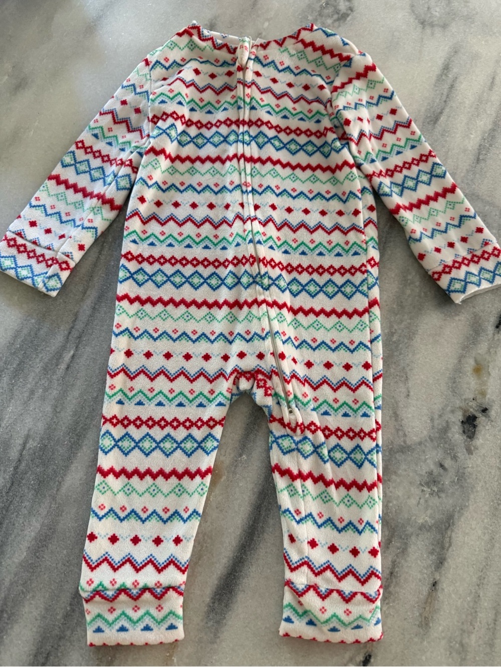Baby Cozy Fleece Winter Holiday Onesie White with Multicolor Design Size 6-9m
